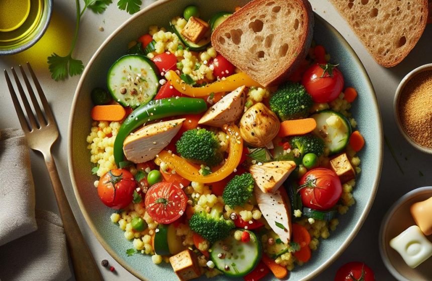 Couscous Oriental aux Légumes et Poulet avec Pain et Fromage