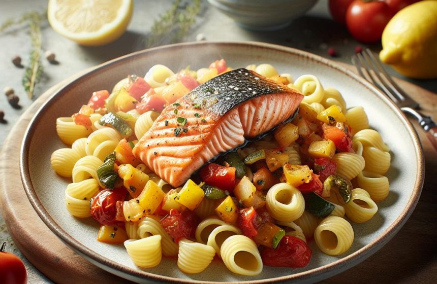 Pâtes Orecchiette à la Ratatouille et Saumon Grillé
