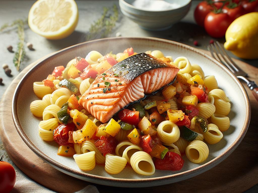 image-4 Pâtes Orecchiette à la Ratatouille et Saumon Grillé