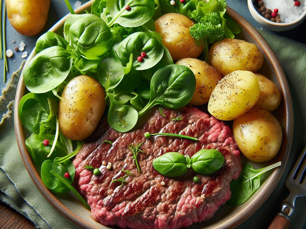 image-40 Steak Haché Savoureux avec Pommes de Terre et Salade Verte