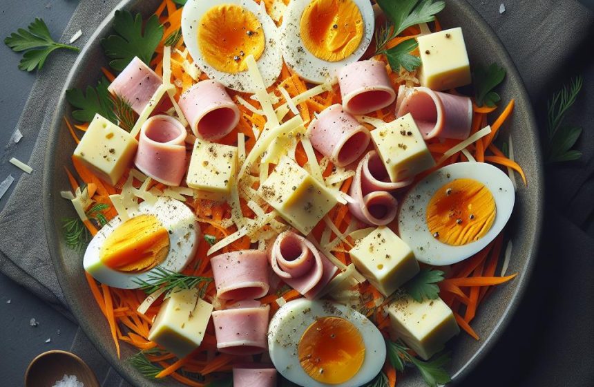 Salade Gourmande aux Carottes Râpées, Œuf Dur et Jambon