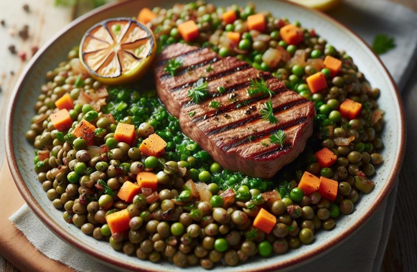 Lentilles Savoureuses avec Escalope de Veau Grillée