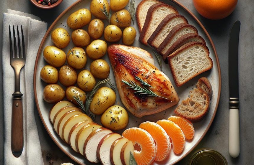 Délice de Poulet Rôti aux Pommes de Terre et Pain Croustillant