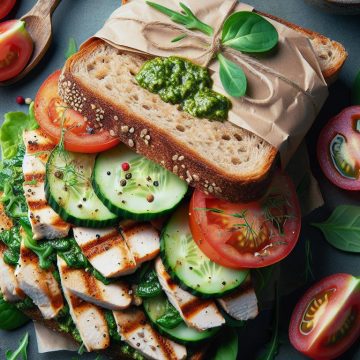 Sandwich au Poulet avec Crudités et Pesto