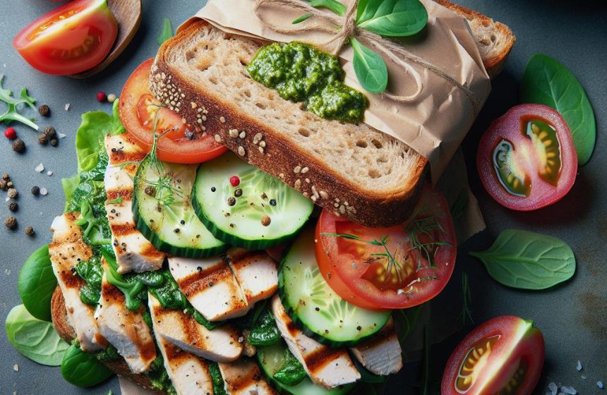 Sandwich au Poulet avec Crudités et Pesto
