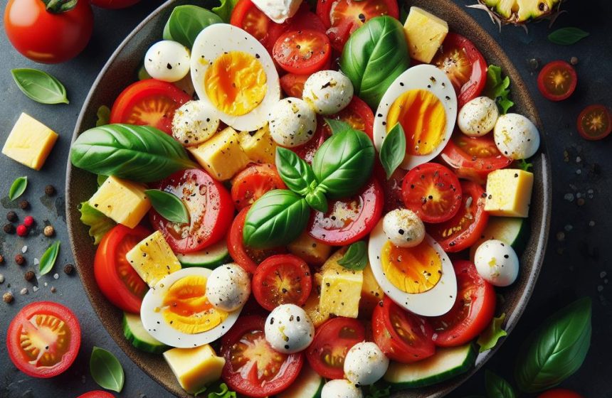 Salade de Tomates et Œufs Durs à la Mozzarella et Ananas