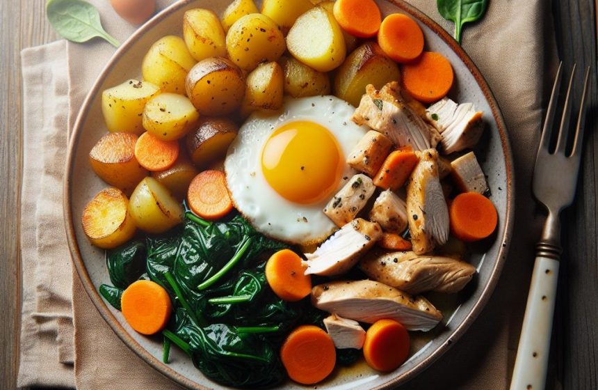 Pommes de Terre Sautées au Poulet et Épinards