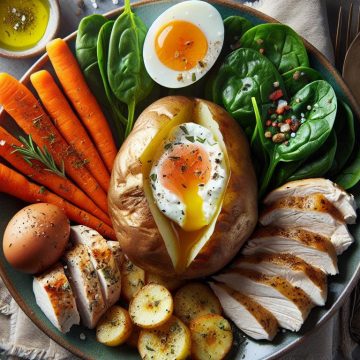 Délice de Pommes de Terre au Four avec Poulet, Carottes, Œuf et Épinards