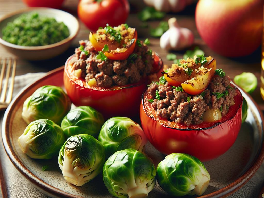 image-74 Tomates Farcies au Bœuf avec Choux de Bruxelles et Pomme