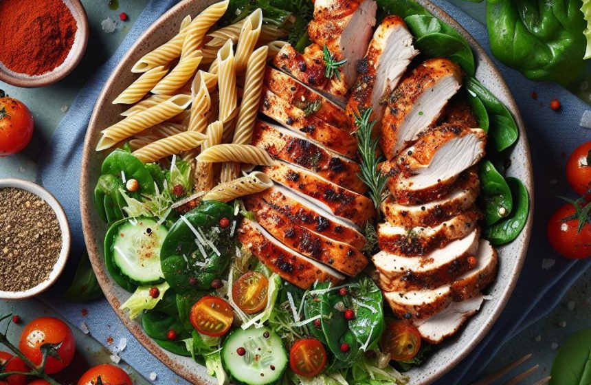 Salade de Poulet Épicé et Pâtes Gourmandes