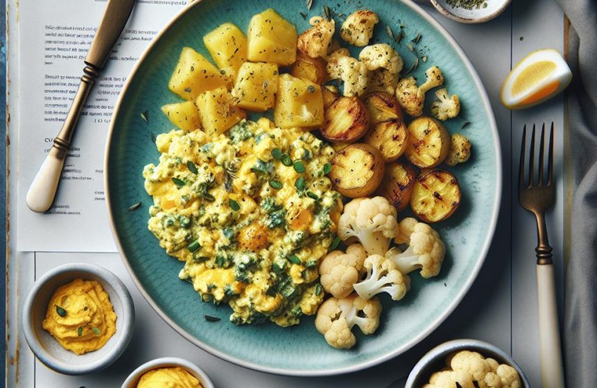 Œufs Brouillés aux Herbes avec Chou-Fleur et Pommes de Terre au Four
