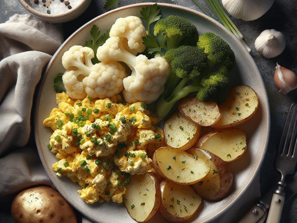 image-89 Œufs Brouillés aux Herbes, Chou-Fleur Vapeur et Pommes de Terre au Four