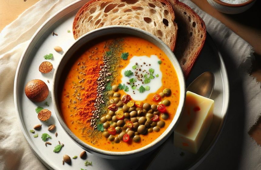 Soupe de Lentilles Corail au Lait de Coco et Pain Complet