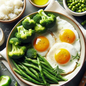 image-94 Œufs au Plat avec Brocoli, Riz Blanc et Haricots Verts