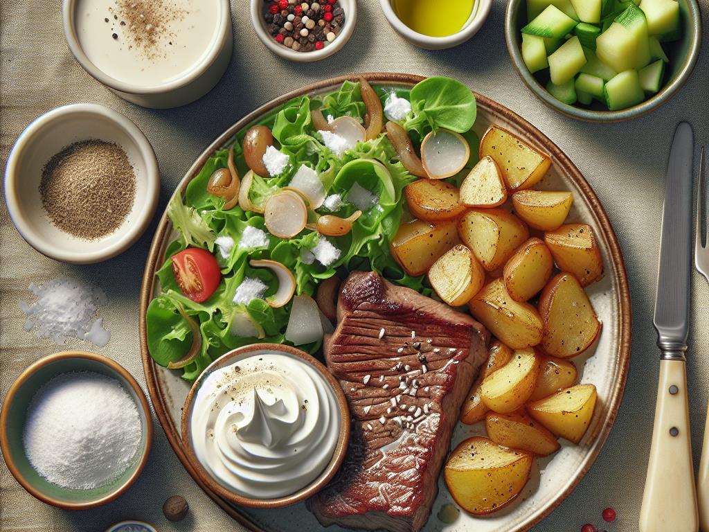 image-102 Pavé de Bœuf Savoureux avec Pommes de Terre Rissolées et Salade de Mâche