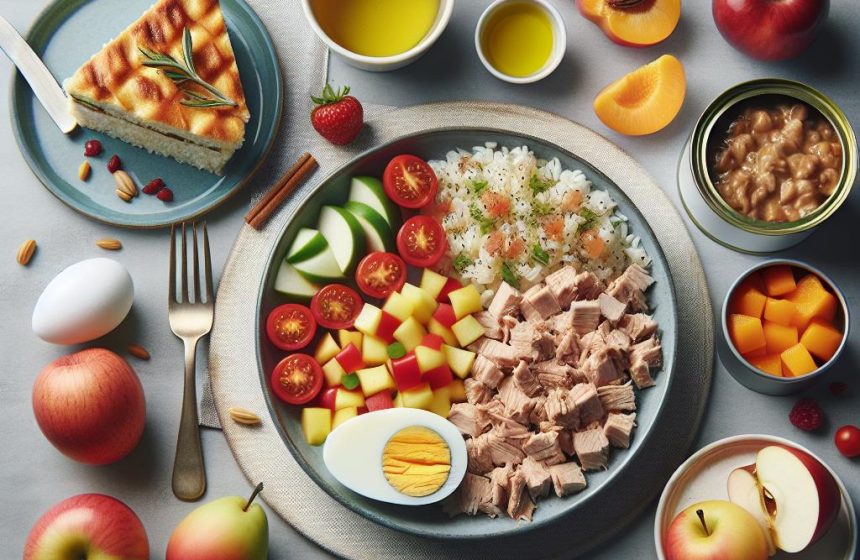 Salade Équilibrée au Thon et Riz avec Compote et Fruits Frais