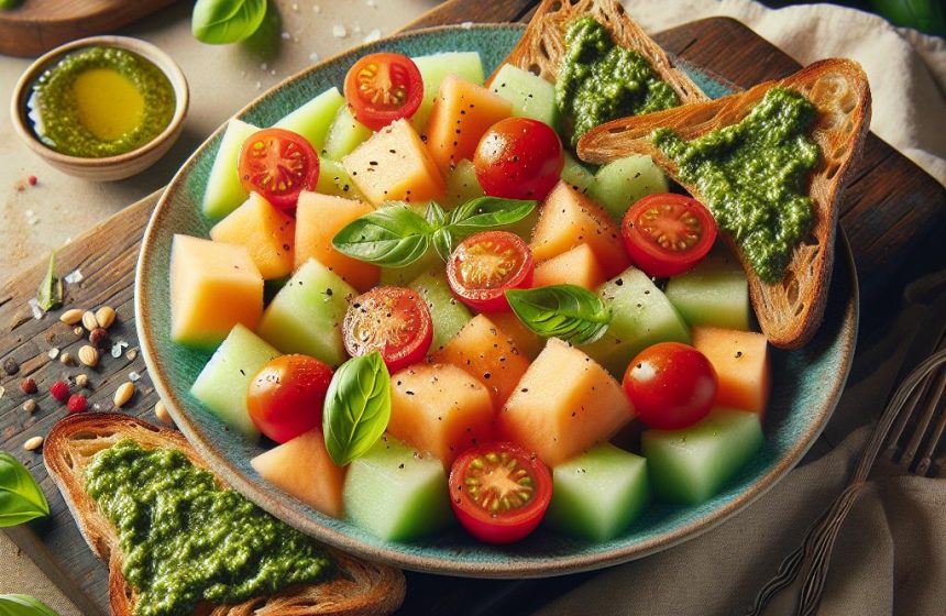 Salade Fraîcheur au Melon et Toasts au Pesto