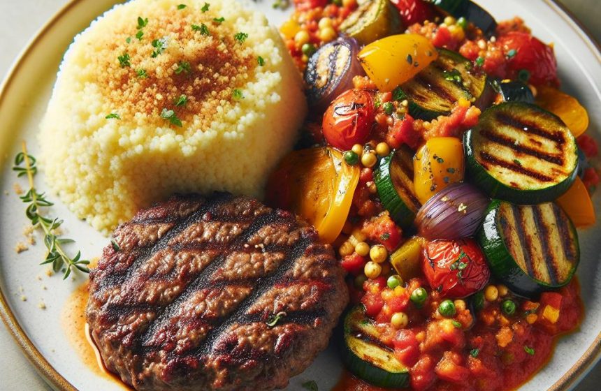Couscous à la Galette de Bœuf et Ratatouille en Sauce Tomate