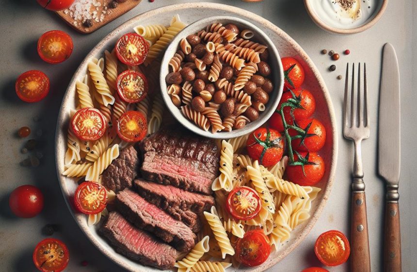 Steak Haché de Bœuf aux Pâtes et Tomates Cerises