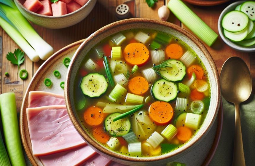 Soupe de Légumes Maison avec Jambon de Dinde et Pastèque Fraîche