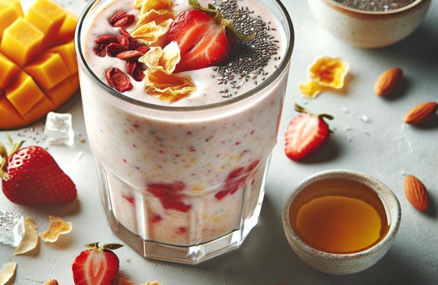 Smoothie Énergisant aux Fruits avec Garniture Croquante
