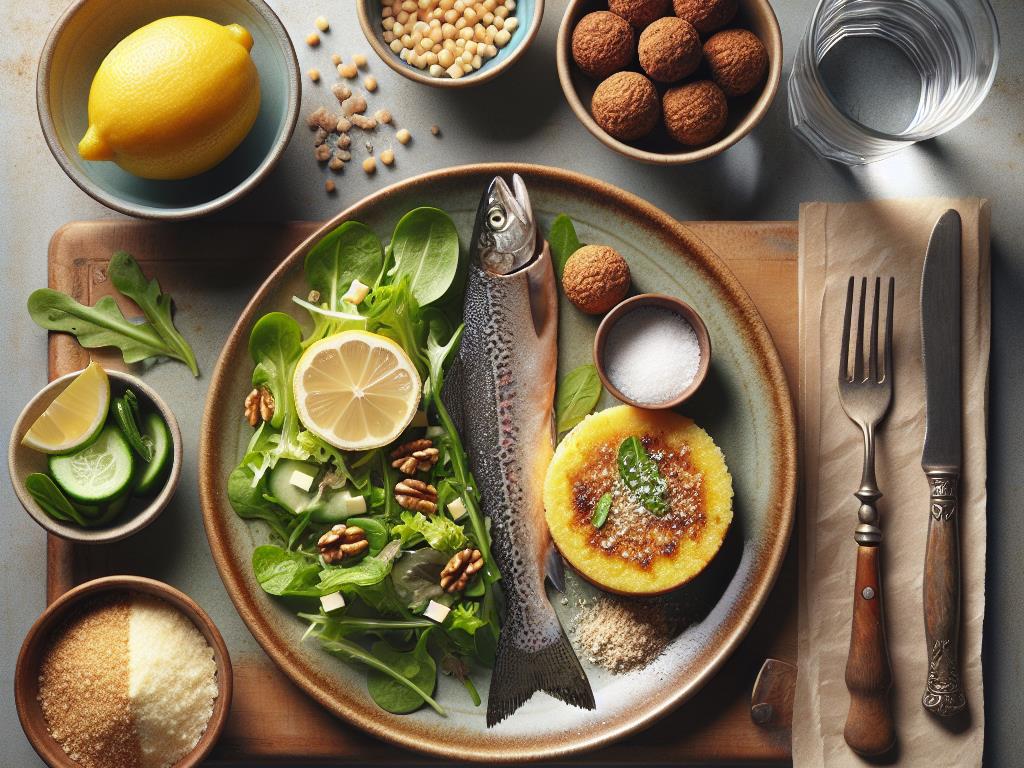 image-126 Truite à la Polenta avec Salade Verte et Falafels, suivie d’une Tarte aux Noix