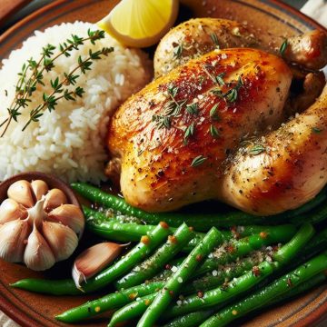 image-127 Poulet Rôti Savoureux avec Haricots Verts et Riz Blanc