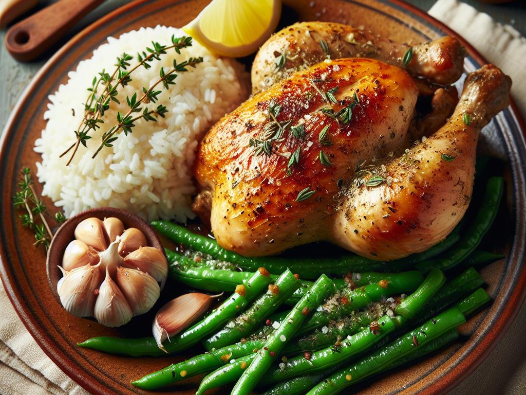 image-127 Poulet Rôti Savoureux avec Haricots Verts et Riz Blanc
