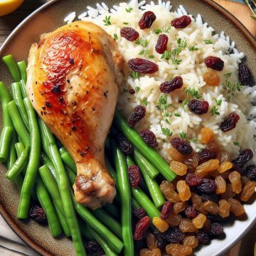 image-128 Poulet Rôti Savoureux avec Haricots Verts et Riz aux Raisins