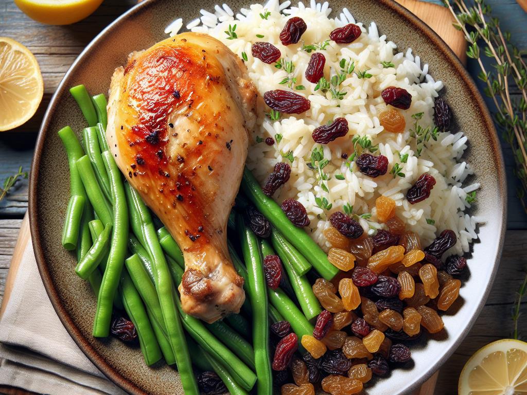 image-128 Poulet Rôti Savoureux avec Haricots Verts et Riz aux Raisins