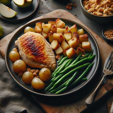 image-134 Blanc de Poulet Rôti avec Pommes de Terre, Haricots Verts et Crumble de Pomme