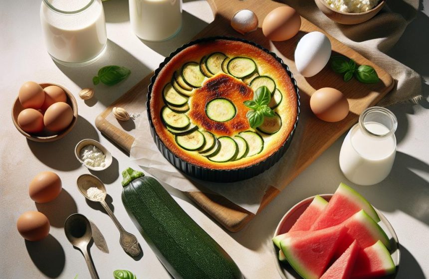 Flan de Courgettes à la Ricotta et Pastèque Rafraîchissante