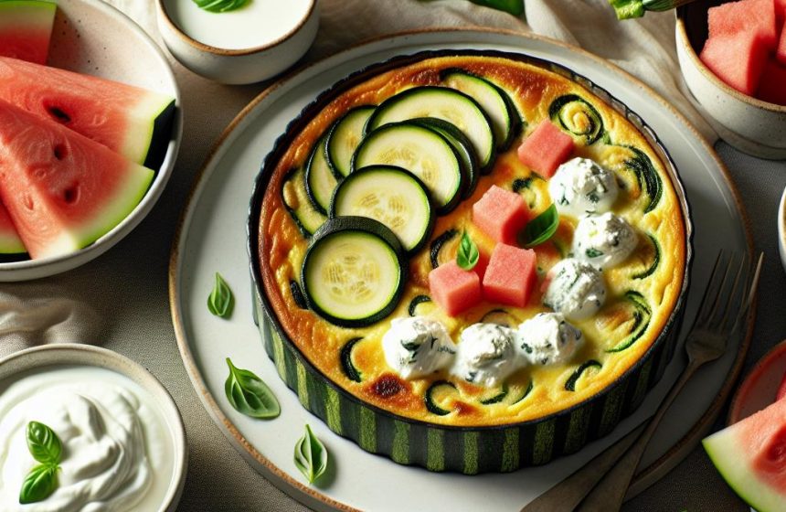 Flan de Courgettes à la Ricotta avec Douceur de Brebis et Pastèque Rafraîchissante