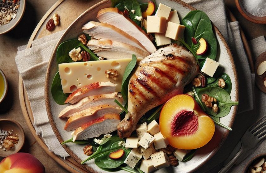 Salade Gourmande au Poulet Rôti et Comté avec Nectarine