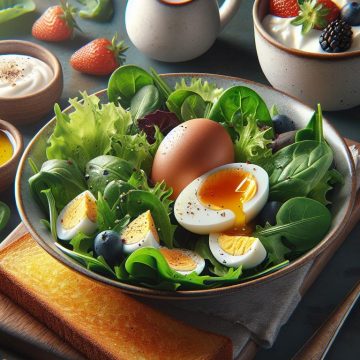 Salade Verte Énergisante avec Œuf à la Coque et Yaourt aux Fruits