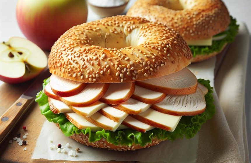 Bagel au Sésame avec Poulet et Saint Môret