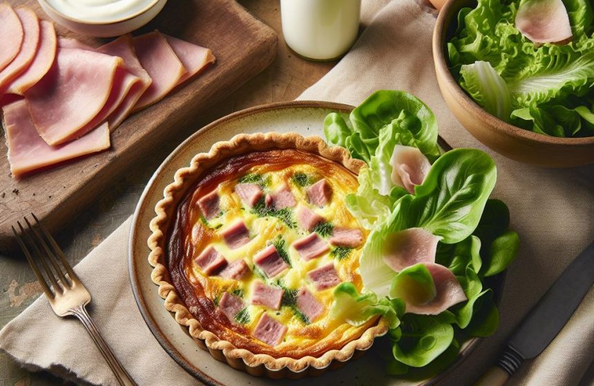 Quiche Jambon Sans Pâte Accompagnée de Mâche et Yaourt Nature