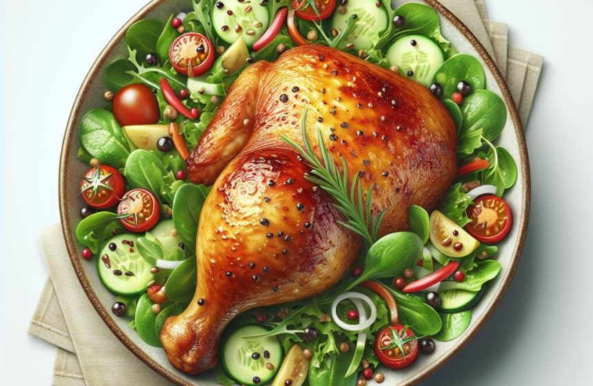 Cuisse de Poulet Rôtie avec Salade Verte Croquante