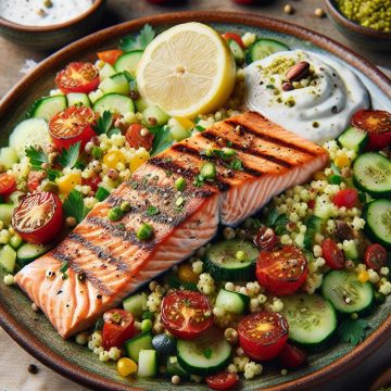 Salade de Couscous et Saumon Grillé avec Yaourt à la Pistache