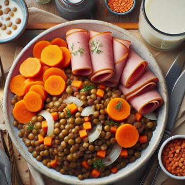 Lentilles Savoureuses aux Carottes et Jambon Roulé