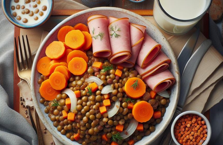 Lentilles Savoureuses aux Carottes et Jambon Roulé