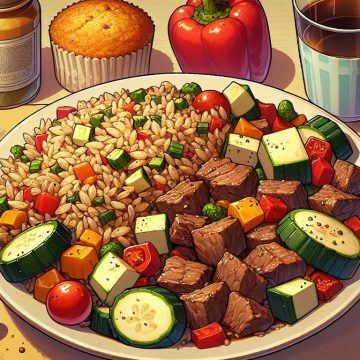 Délice de Riz aux Légumes et Bœuf, accompagné de son Gâteau Maison