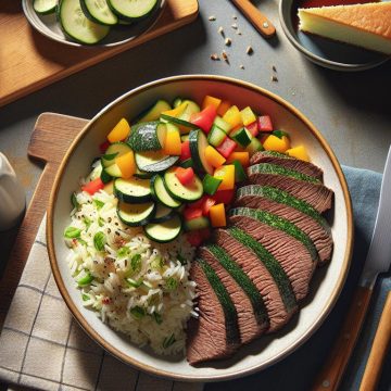 Délice de Riz aux Légumes et Rôti de Bœuf avec Gâteau Maison