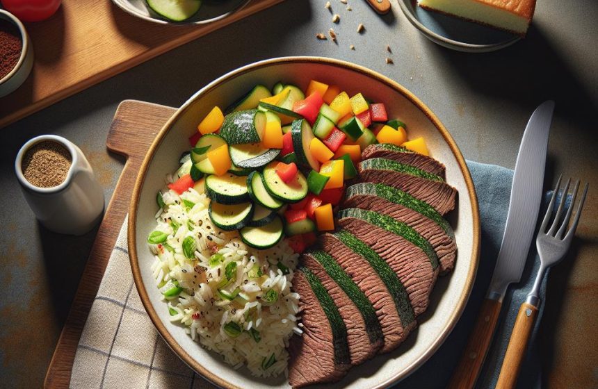 Délice de Riz aux Légumes et Rôti de Bœuf avec Gâteau Maison