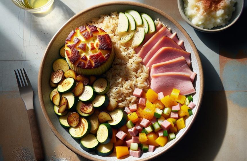 Riz aux Légumes et Jambon avec Gâteau aux Pommes