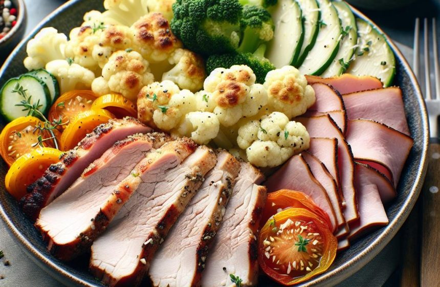 Rôti de Porc et Gratin de Chou-Fleur avec Jambon Réduit en Sel