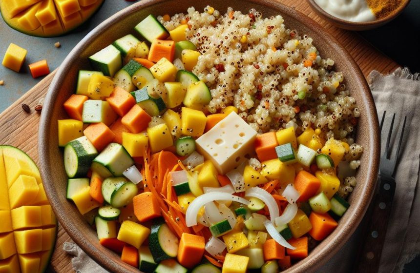 Quinoa et Boulghour aux Légumes et Curry avec Mangue Fraîche