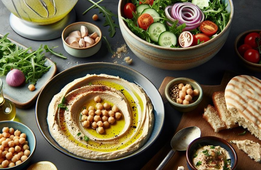 Délice Méditerranéen : Houmous et Salade Fraîche