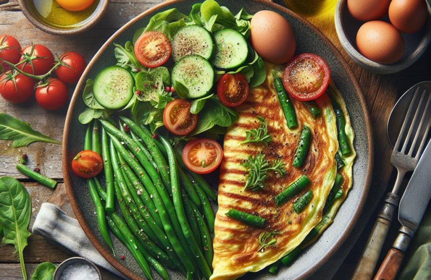 Omelette aux Haricots Verts et Salade Fraîche