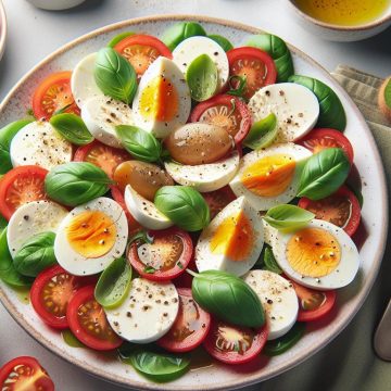 Salade de Caprese avec Œufs Durs et Kiwi en Dessert